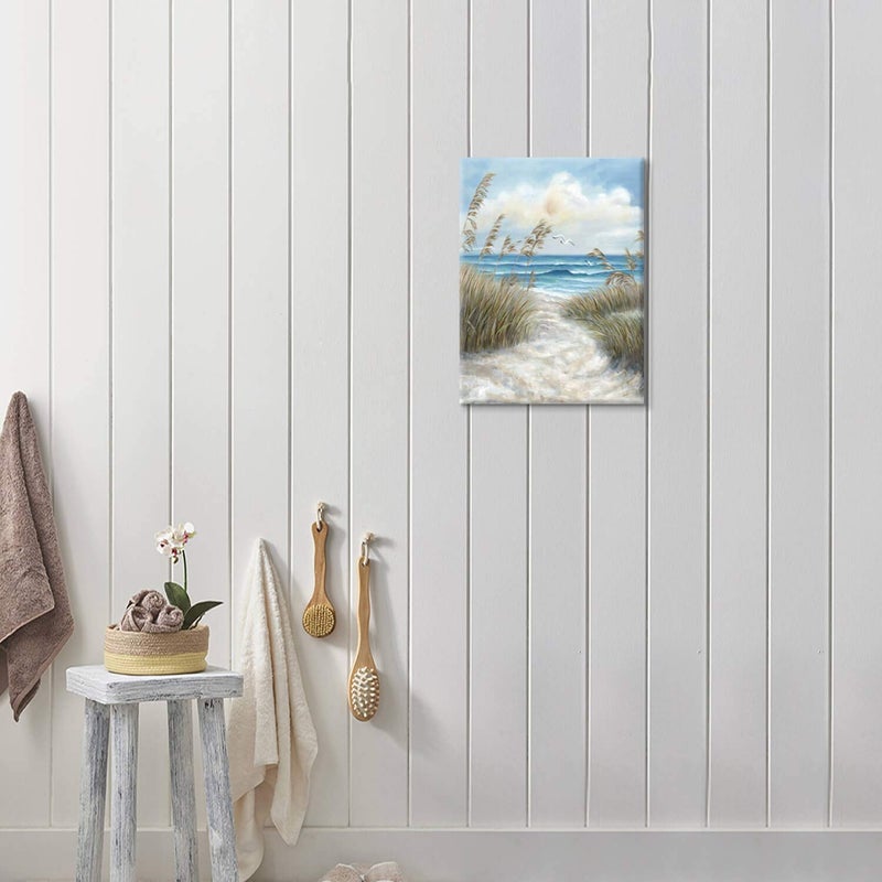 Hardy Gallery Abstract Beach Picture Wall Art: Sandy Path to Ocean with Sea Grass Artwork Painting for Bedroom (16'' x 12'' x 1 Panel) - Image 5